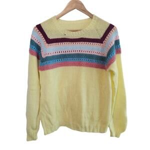 Vintage Handknit Sweater Women Lg Yellow Granny Spring Neutral Cottage Prairie